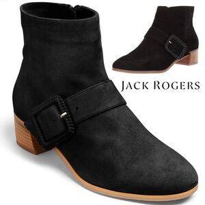 Jack Rogers Izzie Black Suede Ankle Boots Block Heel Round Toe Leather Booties 7